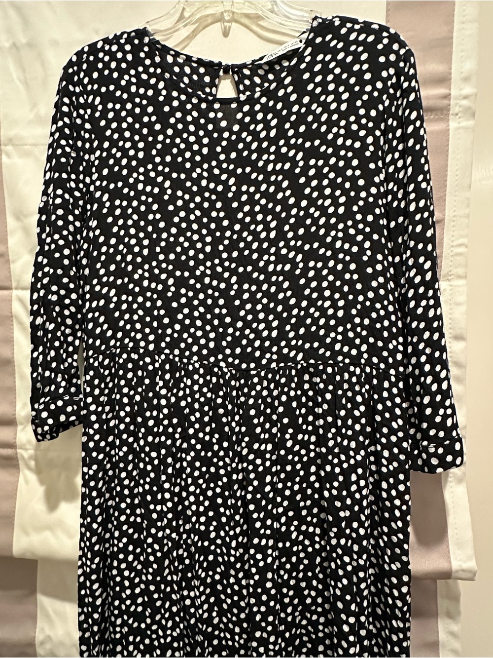 Zara Black Dress with White Polka Dots, Long Sleeve